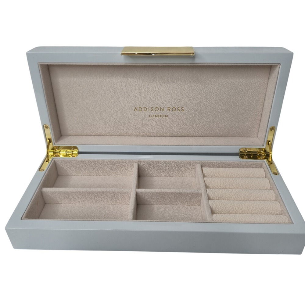 Addison Ross LTD Polished Lacquer Wood Jewelery Box Glossy Sky Blue 4"x9" READ